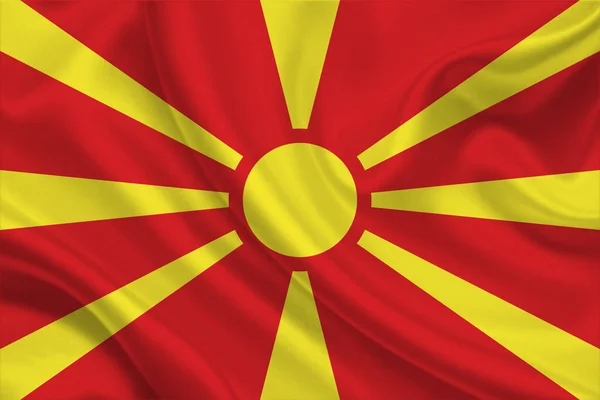 Zászló Észak Macedónia Egy Ráncos Szövet — Stock Fotó