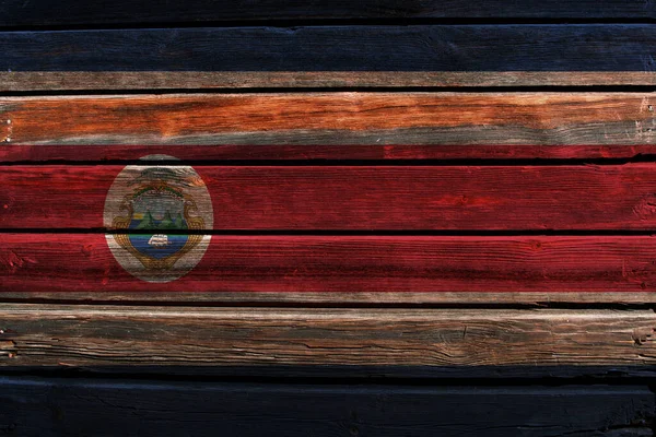 Bandera Costa Rica Sobre Fondo Pared Madera Vieja —  Fotos de Stock