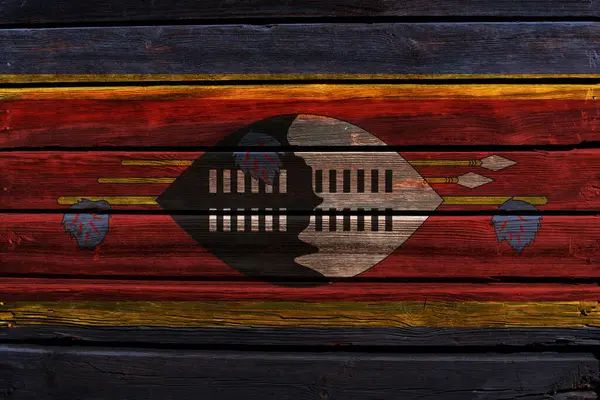 Flagga Eswatini Gammal Trä Vägg Bakgrund — Stockfoto