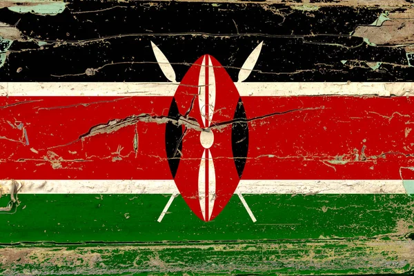 Vlag Van Kenia Een Oude Houten Muurachtergrond — Stockfoto