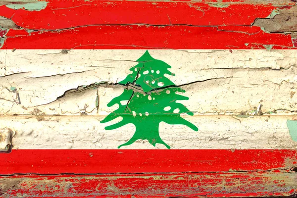 Bandera Del Líbano Sobre Fondo Pared Madera Vieja —  Fotos de Stock