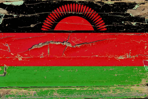 Bandeira Malawi Fundo Parede Madeira Velha — Fotografia de Stock