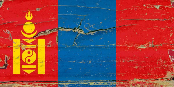 Vlajka Mongolska Starém Dřevěném Pozadí — Stock fotografie