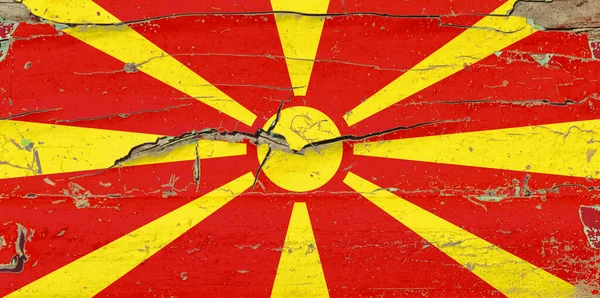Vlajka Severní Makedonie Starém Dřevěném Pozadí — Stock fotografie