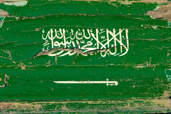 Σημαία Της Σαουδικής Αραβίας Ένα Παλιό Φόντο Τοίχο Ξύλο — Φωτογραφία Αρχείου