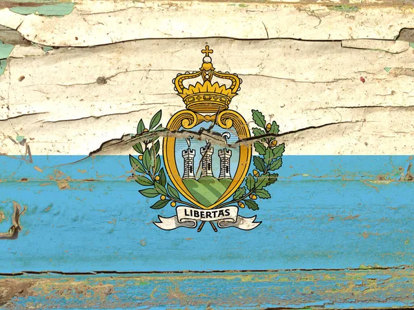 Flaga San Marino Starym Drewnianym Tle Ściany — Zdjęcie stockowe