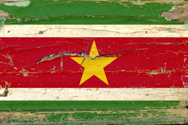 Bandiera Del Suriname Vecchio Sfondo Legno — Foto Stock