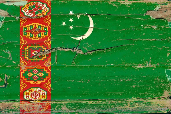 Flag Turkmenistan Old Wood Wall Background — Stock Photo, Image