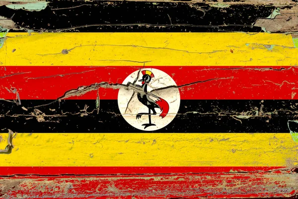 Flag Uganda Old Wood Wall Background — Stock Photo, Image