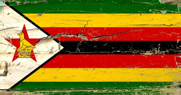 Flagga Zimbabwe Gammal Trävägg Bakgrund — Stockfoto