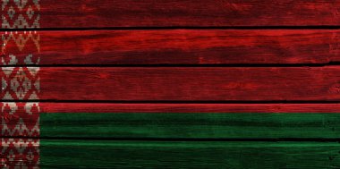 Eski ahşap bir arka planda Belarus 'un 3D Bayrağı.