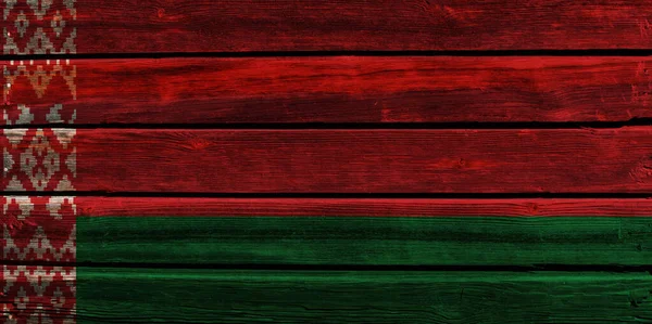 Flaga Białorusi Starym Drewnianym Tle Ściany — Zdjęcie stockowe