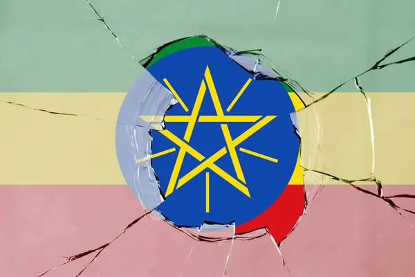 Bandeira Etiópia Uma Quebra Vidro — Fotografia de Stock