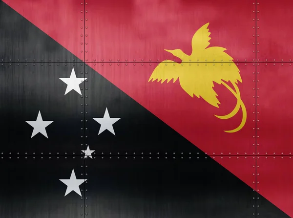 Drapeau Papouasie Nouvelle Guinée Sur Fond Mur Métallique — Photo