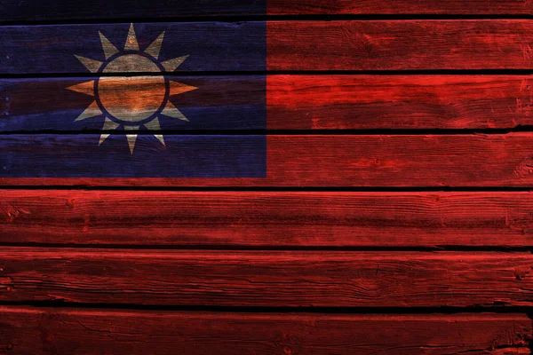 Bandeira República China Fundo Parede Madeira Velha — Fotografia de Stock