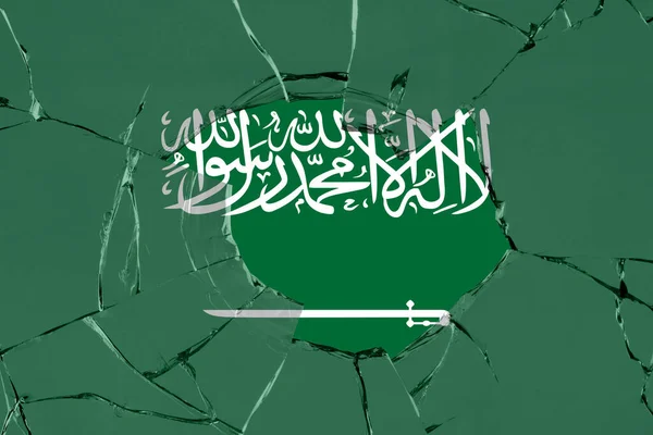 Vlajka Saúdské Arábie Rozbití Skla — Stock fotografie