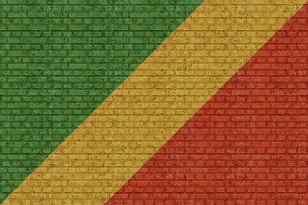Bandeira República Congo Fundo Parede Tijolo Velho — Fotografia de Stock