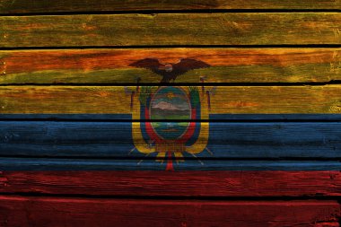 Eski ahşap bir arka planda 3D Ekvador Bayrağı.