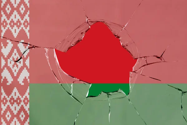 Drapeau Biélorussie Sur Une Rupture Verre — Photo
