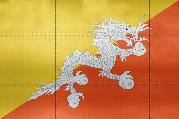 Flag Bhutan Metal Wall Background — Stock Photo, Image