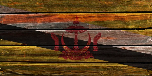 Σημαία Του Μπρουνέι Ένα Παλιό Φόντο Τοίχο Από Ξύλο — Φωτογραφία Αρχείου