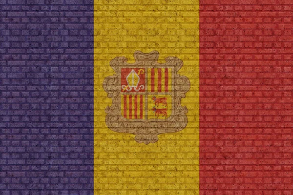 Bandera Andorra Sobre Antiguo Fondo Pared Ladrillo — Foto de Stock