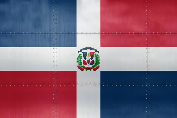 Bandiera Della Repubblica Dominicana Uno Sfondo Parete Metallica — Foto Stock
