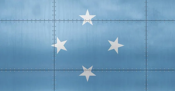 Flaga Sfederowanych Stanów Mikronezji Metalowym Tle Ściany — Zdjęcie stockowe