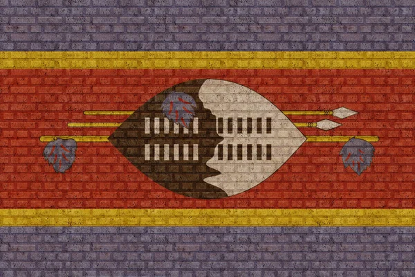 Vlag Van Eswatini Een Oude Bakstenen Muurachtergrond — Stockfoto