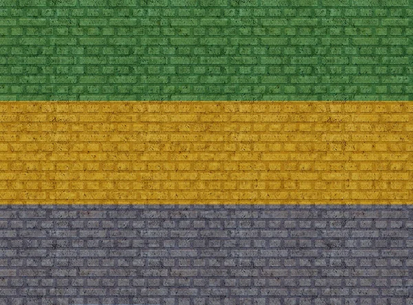 Bandeira Gabão Fundo Parede Tijolo Velho — Fotografia de Stock