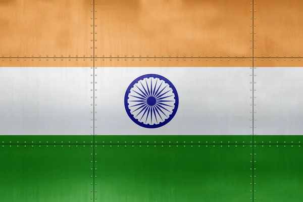 Vlag Van India Een Metalen Muur Achtergrond — Stockfoto