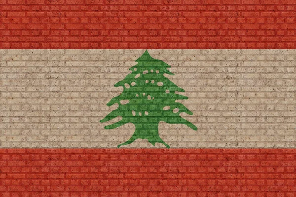 Eski Tuğla Duvar Arka Planında Boyutlu Lübnan Bayrağı — Stok fotoğraf