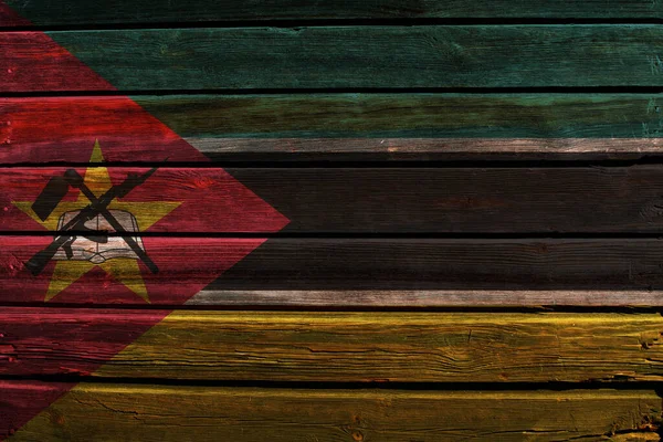 Bandera Mozambique Sobre Fondo Pared Madera Vieja — Foto de Stock