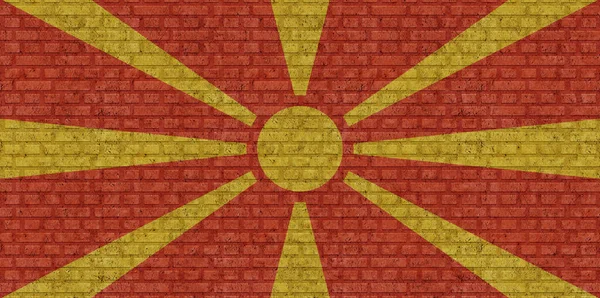 Bandera Macedonia Del Norte Sobre Viejo Fondo Pared Ladrillo —  Fotos de Stock