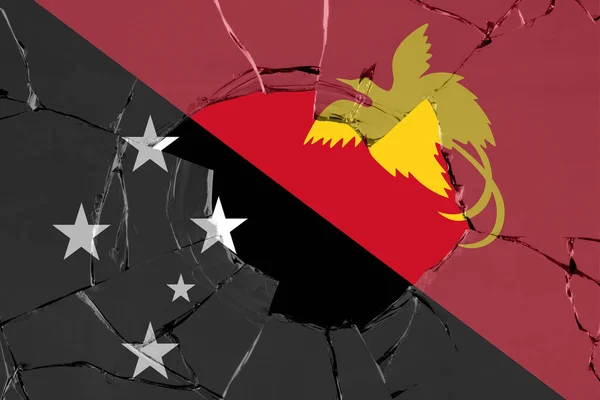 Drapeau Papouasie Nouvelle Guinée Sur Une Rupture Verre — Photo