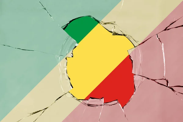 Bandiera Della Repubblica Del Congo Una Rottura Vetro — Foto Stock