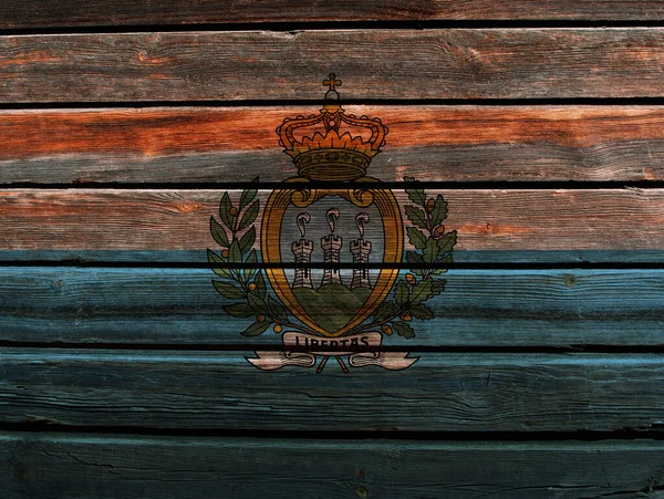 Flaga San Marino Starym Drewnianym Tle Ściany — Zdjęcie stockowe