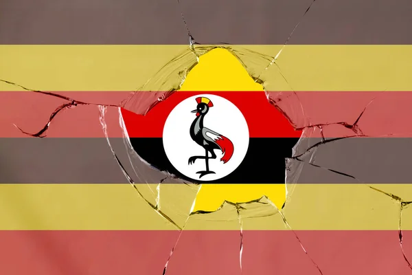 Bandeira Uganda Uma Quebra Vidro — Fotografia de Stock