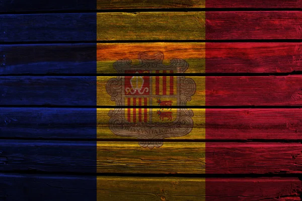 Bandiera Andorra Vecchio Sfondo Della Parete Legno — Foto Stock