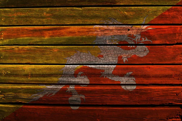 Прапор Бутану Старому Тлі Дерев Яної Стіни — стокове фото