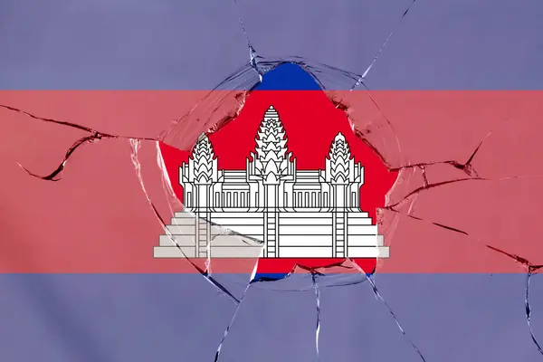 Bandera Camboya Rotura Vidrio — Foto de Stock