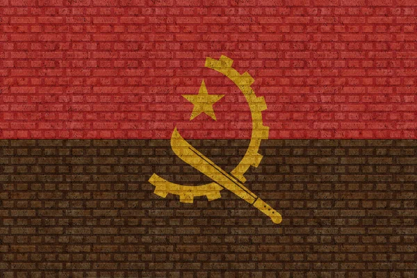 Vlag Van Angola Een Oude Bakstenen Muur Achtergrond — Stockfoto