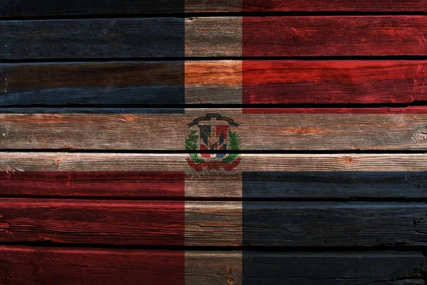 Vlag Van Dominicaanse Republiek Een Oude Houten Muurachtergrond — Stockfoto