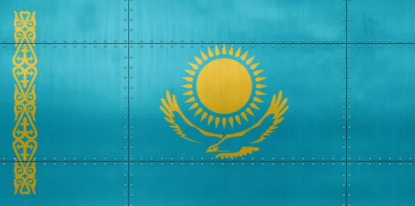 Flaga Kazachstanu Metalowym Tle Muru — Zdjęcie stockowe