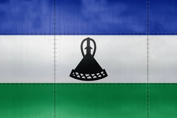 Σημαία Του Λεσότο Φόντο Μεταλλικού Τοίχου — Φωτογραφία Αρχείου