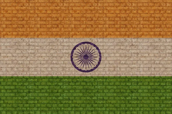 Bandera India Sobre Viejo Fondo Pared Ladrillo — Foto de Stock