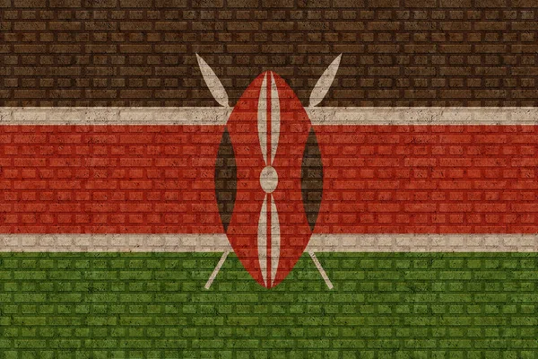 Bandeira Quênia Fundo Parede Tijolo Velho — Fotografia de Stock