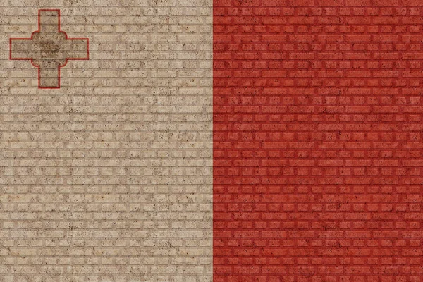 Bandera Malta Sobre Viejo Fondo Pared Ladrillo —  Fotos de Stock