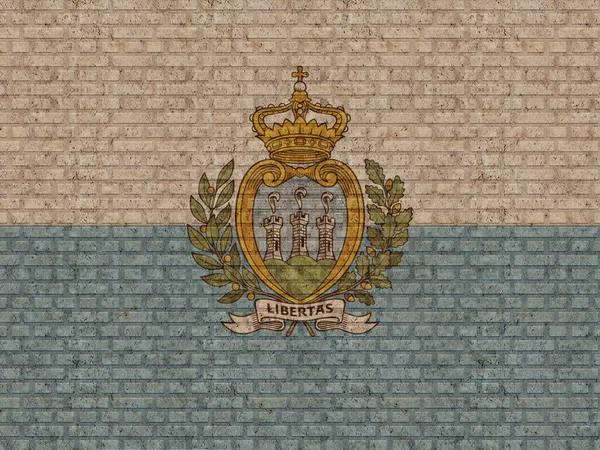 Bandera San Marino Sobre Viejo Fondo Pared Ladrillo —  Fotos de Stock