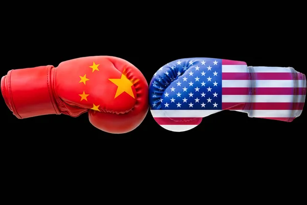 Ilustracja Flagi Usa Chin Rękawice Bokserskie Izolowane Czarnym Tle Chiny — Zdjęcie stockowe